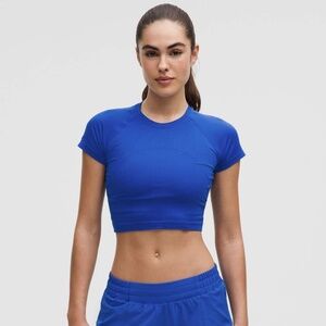 Like New Lululemon Swiftly Tech Cropped Short-Sleeve Shirt 2.0 Sz 12 Cobalt Colo